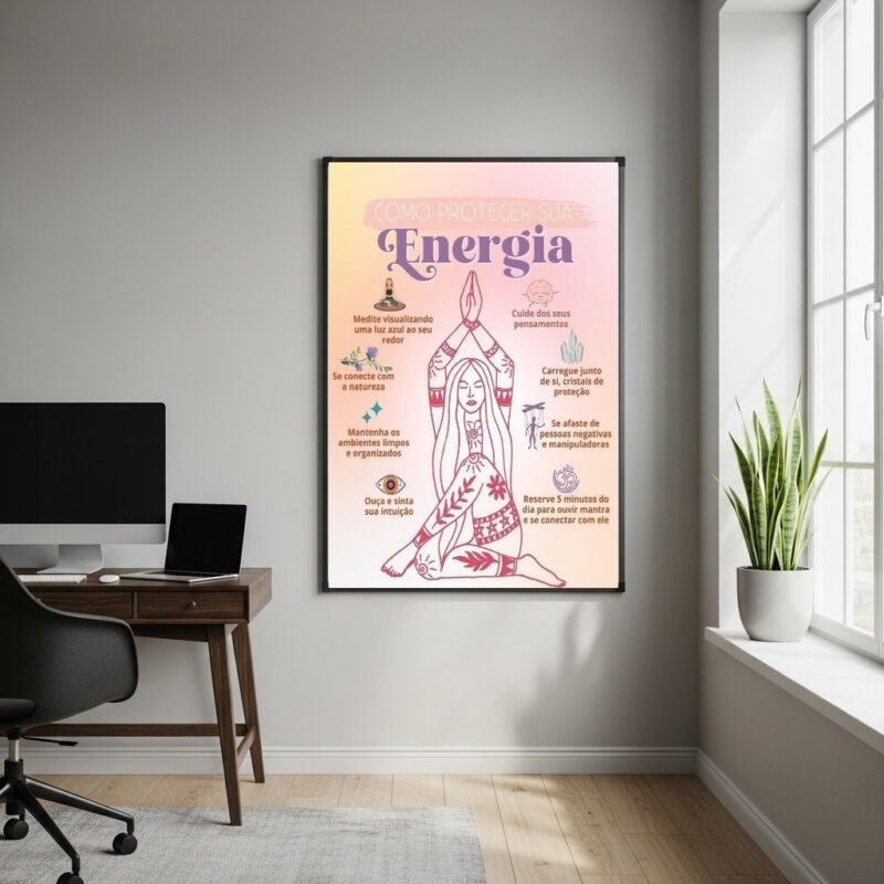 Quadro Decorativo Como Proteger Sua Energia - 70x50 cm