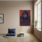 Quadro Decorativo Desenho Buda Tons Escuros - 70x50cm