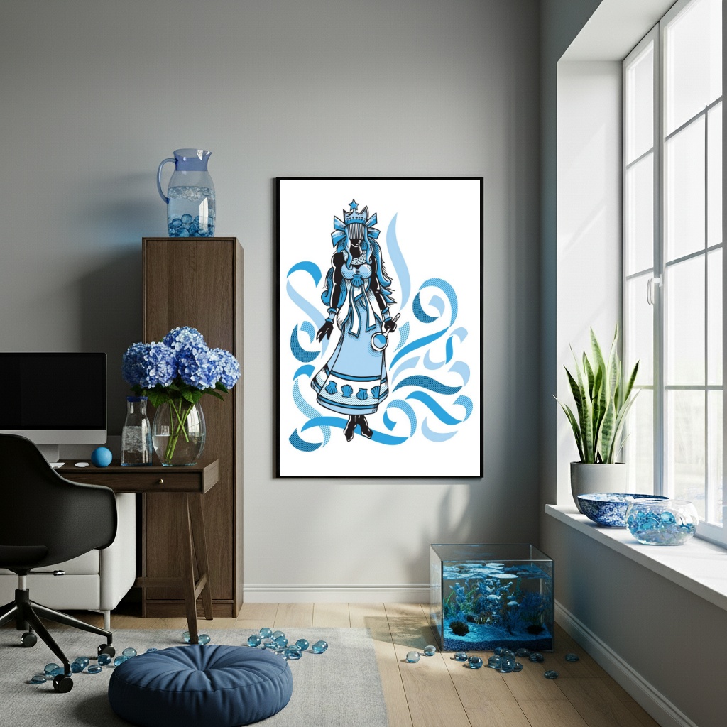 Quadro Decorativo Desenho Iemanjá Fitas - 70x50 cm