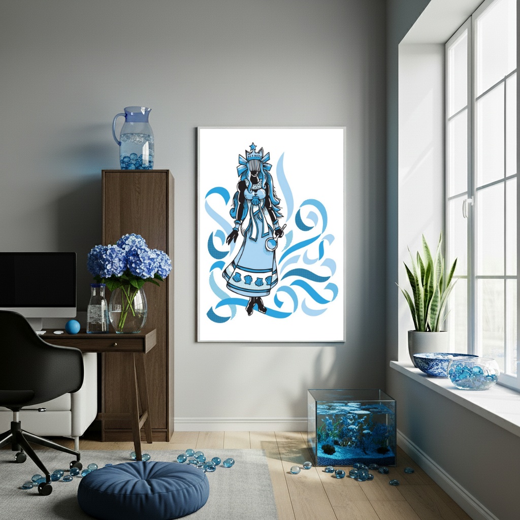 Quadro Decorativo Desenho Iemanjá Fitas - 70x50 cm
