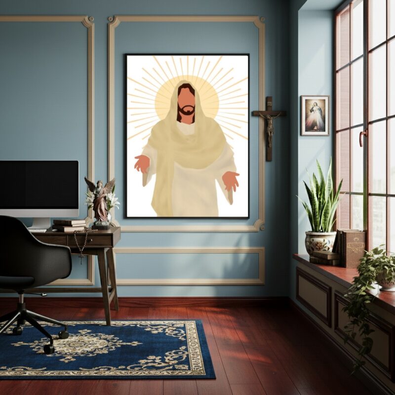 Quadro Decorativo Desenho de Jesus Cristo - 70x50 cm