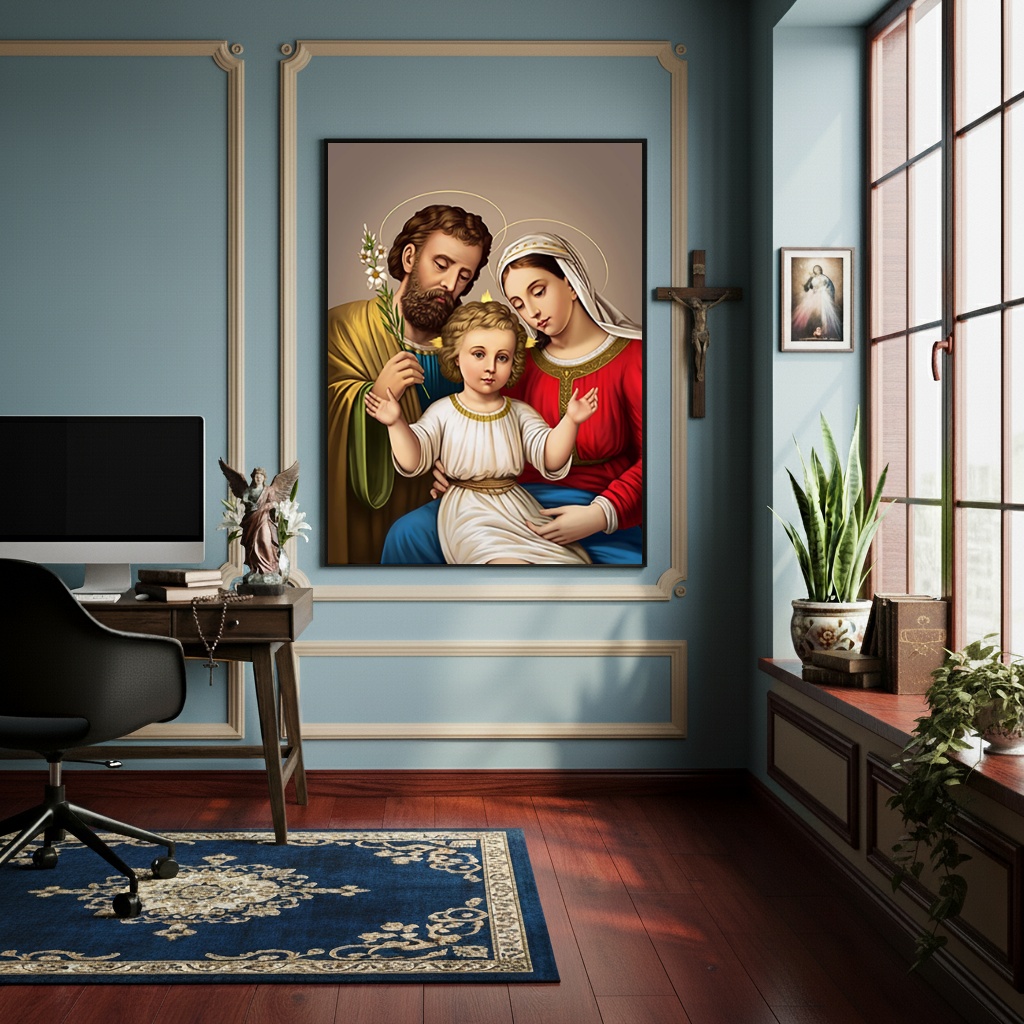 Quadro Decorativo Devoção à Sagrada Família - 70x50cm