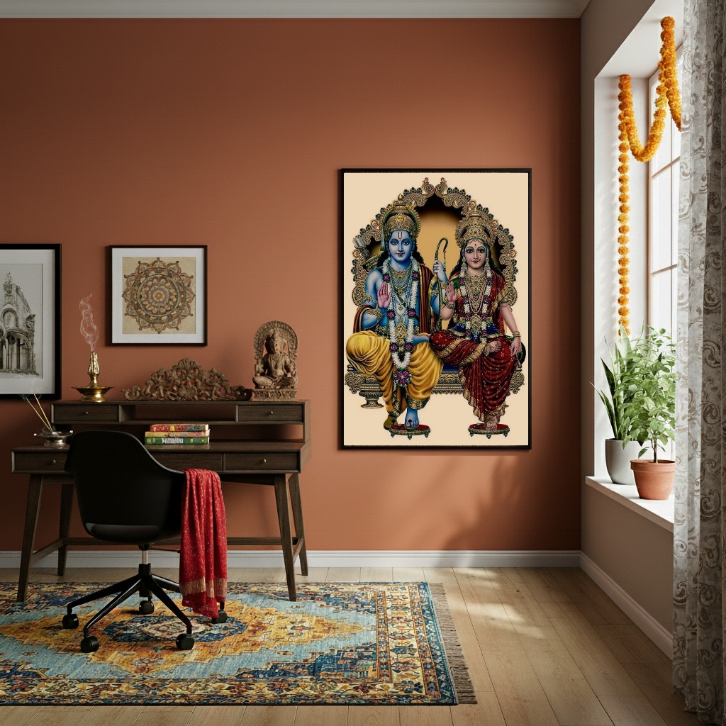 Quadro Decorativo Divindades Hindus Rama e Sita - 70x50cm