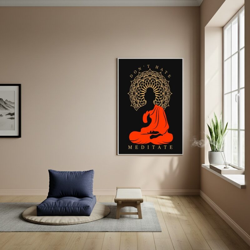 Quadro Decorativo Don't Hate! Meditate - Buda - 70x50cm