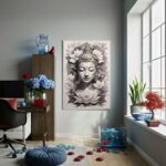 Quadro Decorativo Dourada Buda Cinza - 70x50 cm