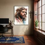 Quadro Decorativo Face Jesus Cristo Aquarela - 70x50 cm