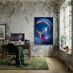 Quadro Decorativo Fada Sentada Em Uma Lua Crescente -70x50cm