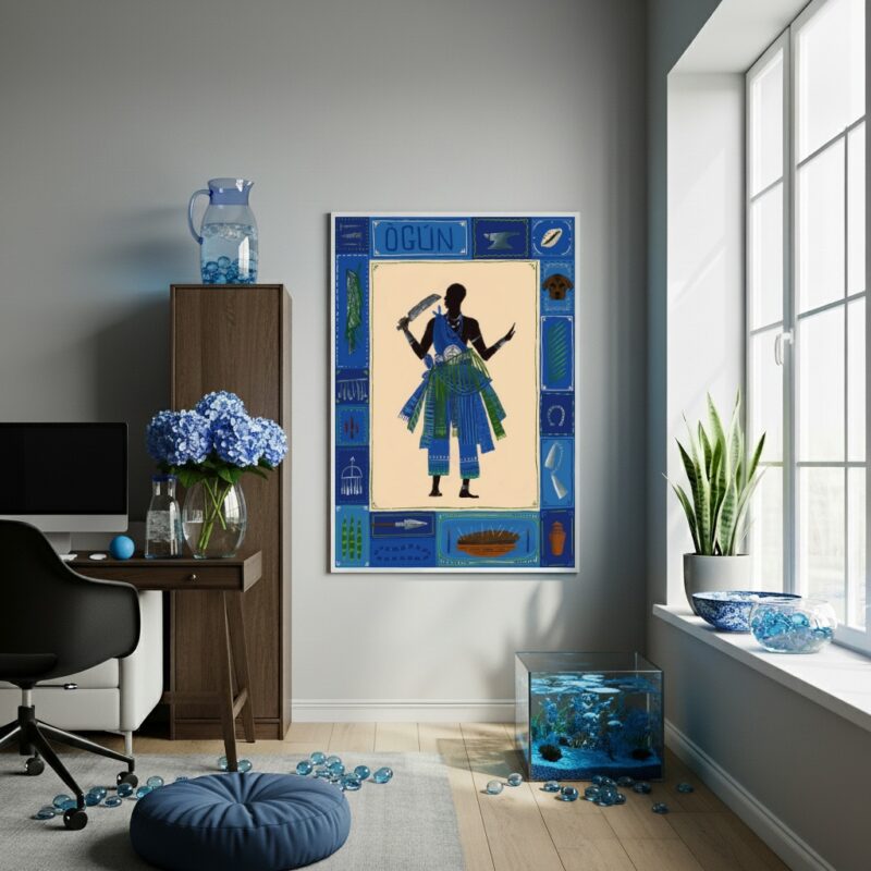 Quadro Decorativo Festa de Orixá Azul - 70x50 cm