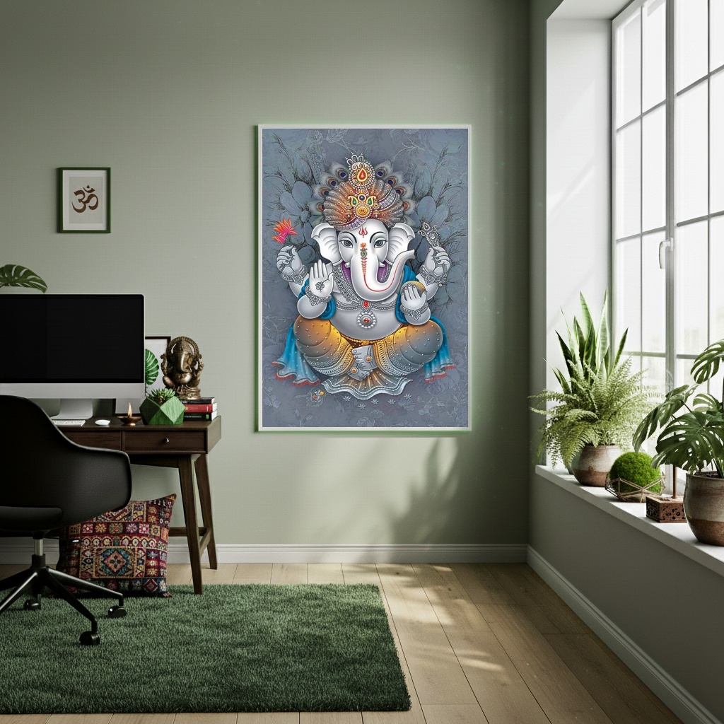 Quadro Decorativo Ganesha Fundo Cinza - 70x50 cm