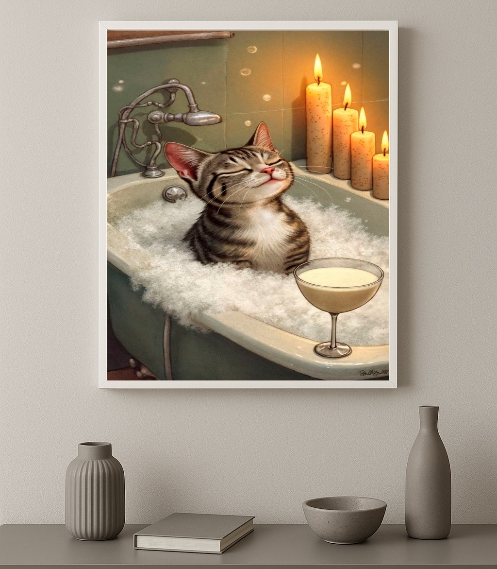 Quadro Decorativo Gatinho No Banho Relaxando