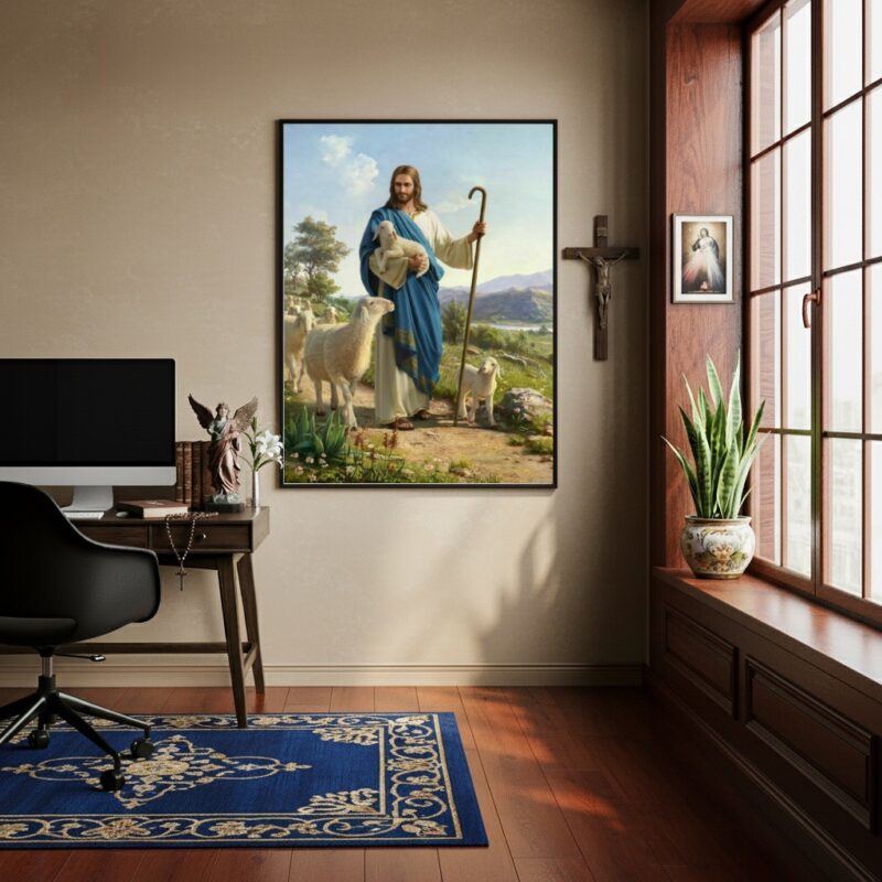 Quadro Decorativo Jesus Com Os Cordeiros - 70x50 cm