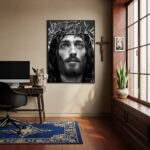 Quadro Decorativo Jesus Cora Espinhos PeB - 70x50 cm