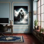 Quadro Decorativo Jesus Cristo Andando Nas Nuvens -70x50 cm