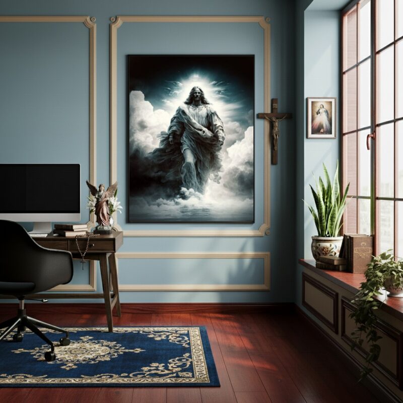 Quadro Decorativo Jesus Cristo Andando Nas Nuvens -70x50 cm