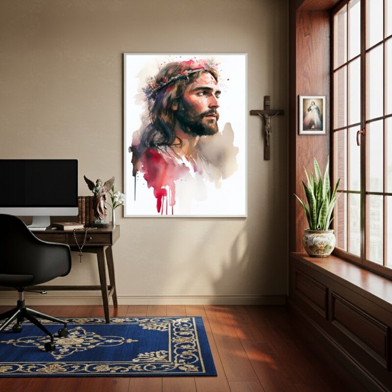 Quadro Decorativo Jesus Cristo Aquarela - 70x50 cm