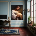 Quadro Decorativo Jesus Segurando A Ovelha - 70x50 cm