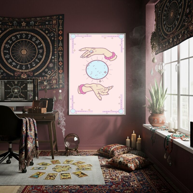Quadro Decorativo Mãos Lendo Bola de Cristal - 70x50 cm