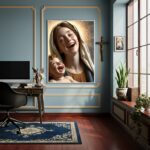 Quadro Decorativo Maria e seu Filho Jesus Cristo - 70x50cm