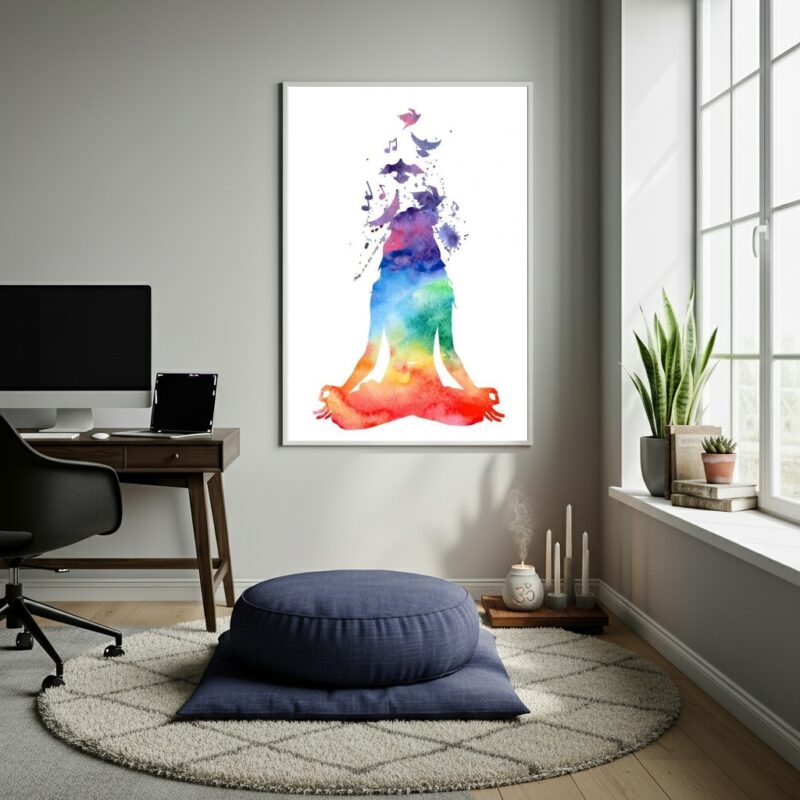 Quadro Decorativo Meditação Arte Em Aquarela - 70x50 cm