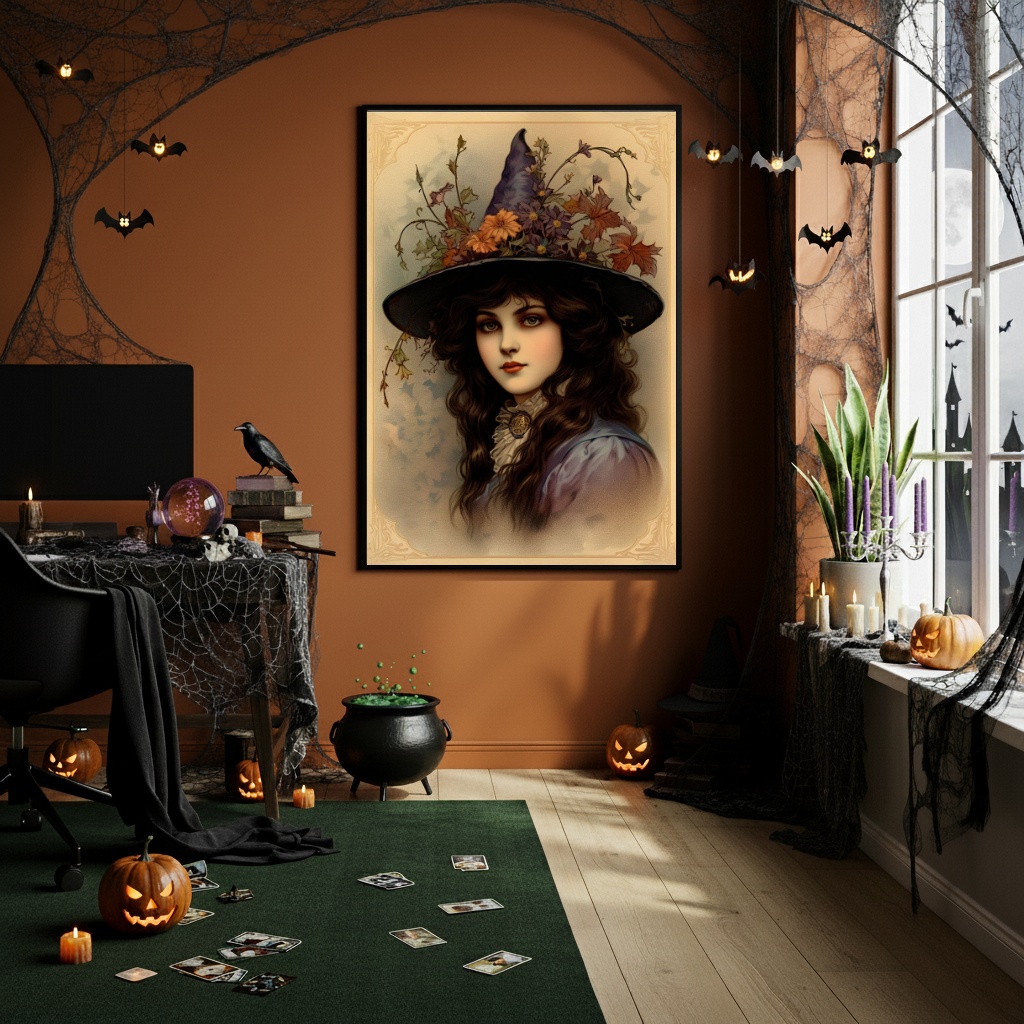 Quadro Decorativo Menina Bela Bruxa Vintage - 70x50cm