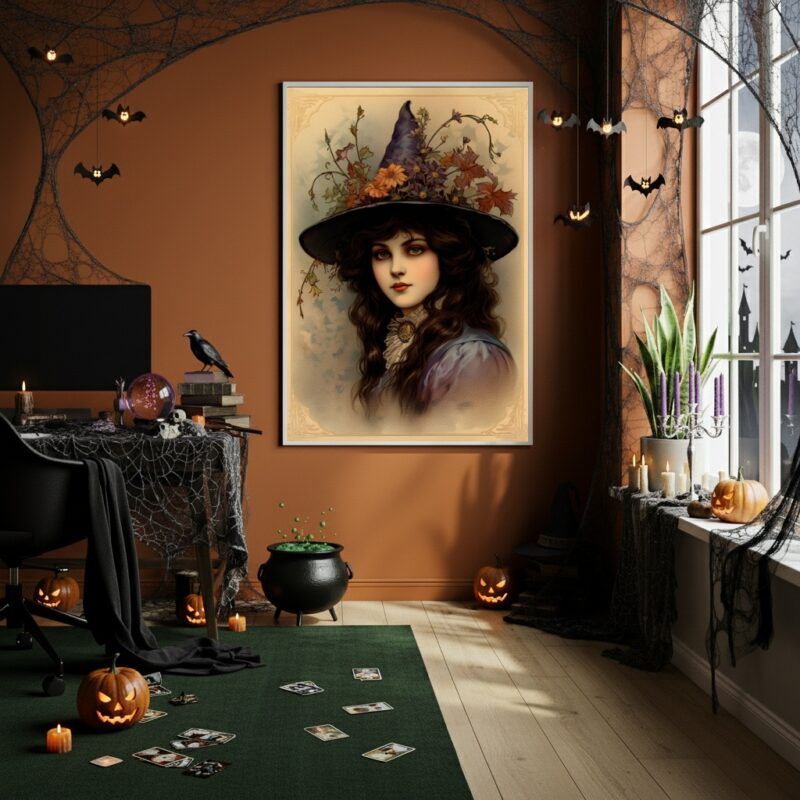 Quadro Decorativo Menina Bela Bruxa Vintage - 70x50cm