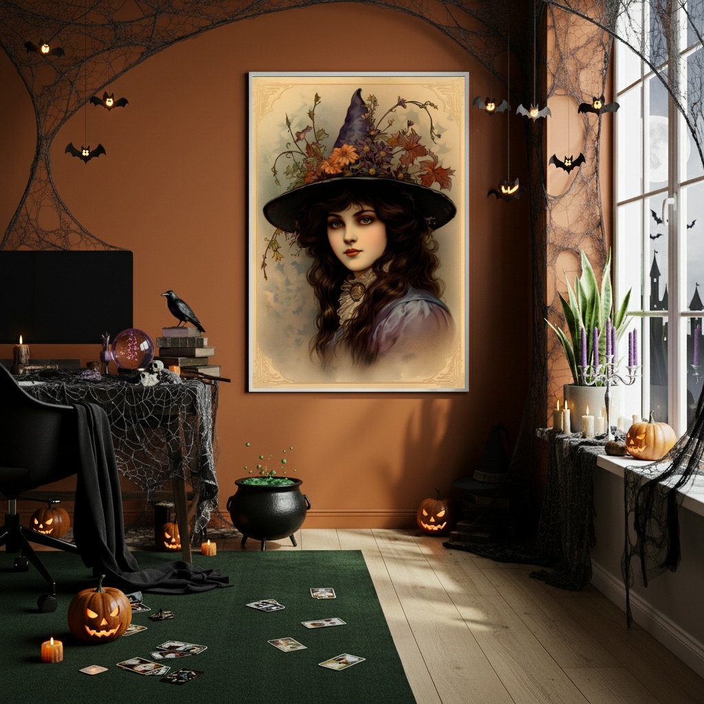 Quadro Decorativo Menina Bela Bruxa Vintage - 70x50cm