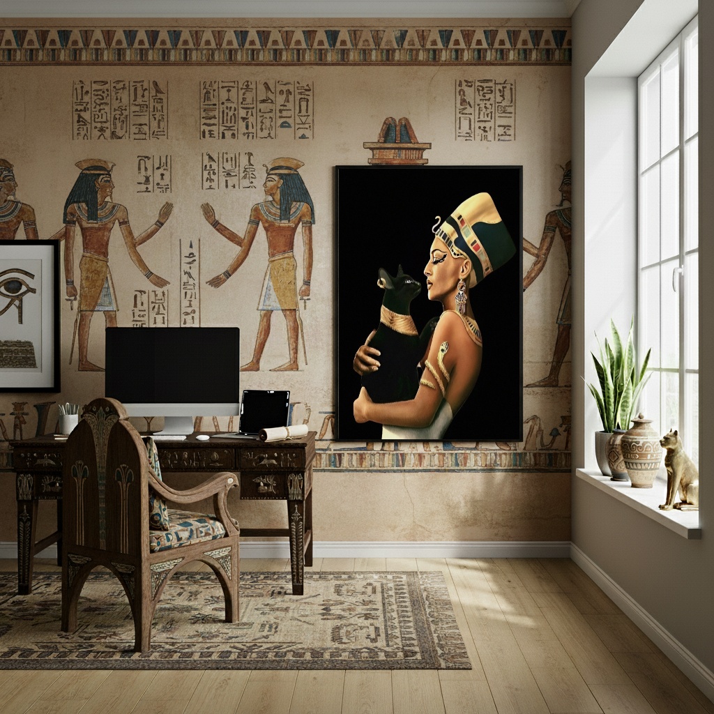 Quadro Decorativo Nerfetiti Com Gato - 70x50cm