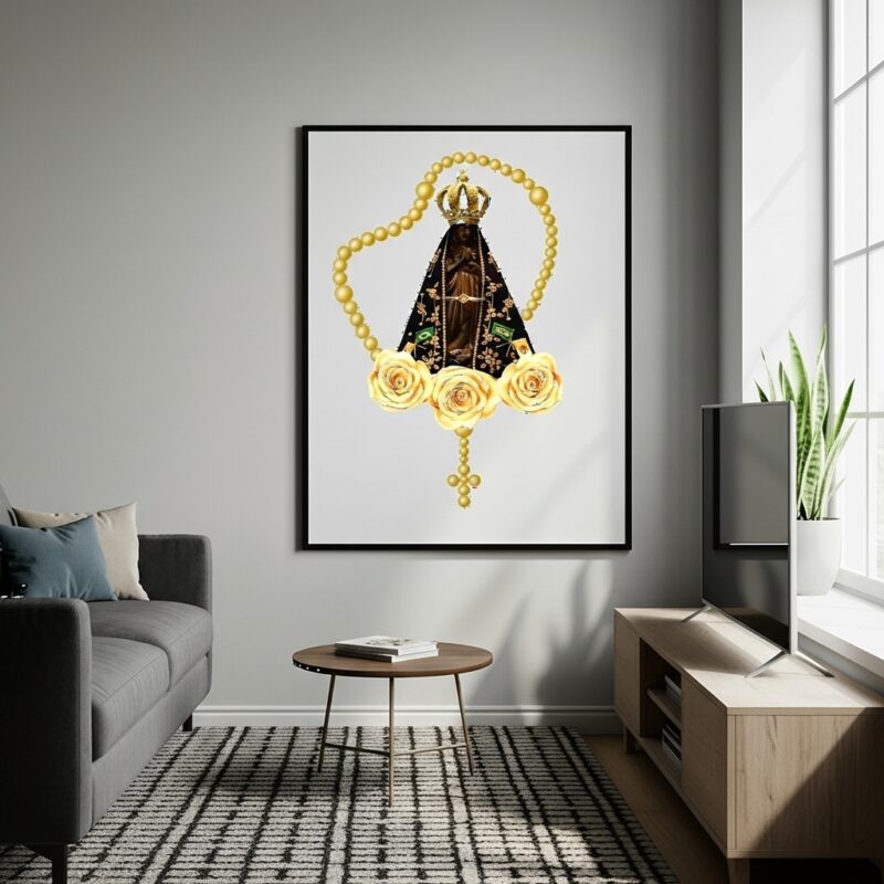Quadro Decorativo Nossa Senhora Aparecida Terço - 70x50 cm