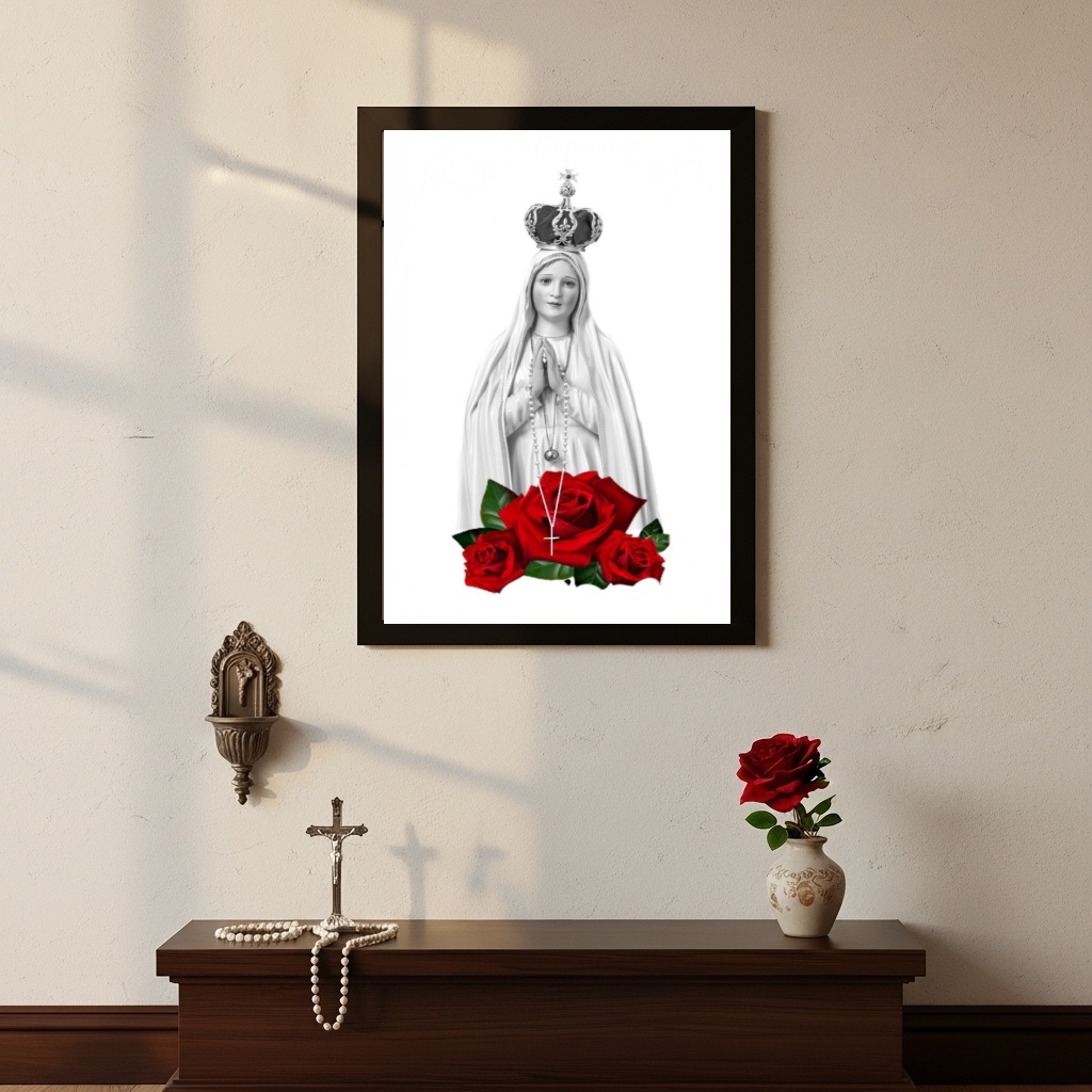 Quadro Decorativo Nossa Senhora Rosas Vermelhas - 70x50 cm
