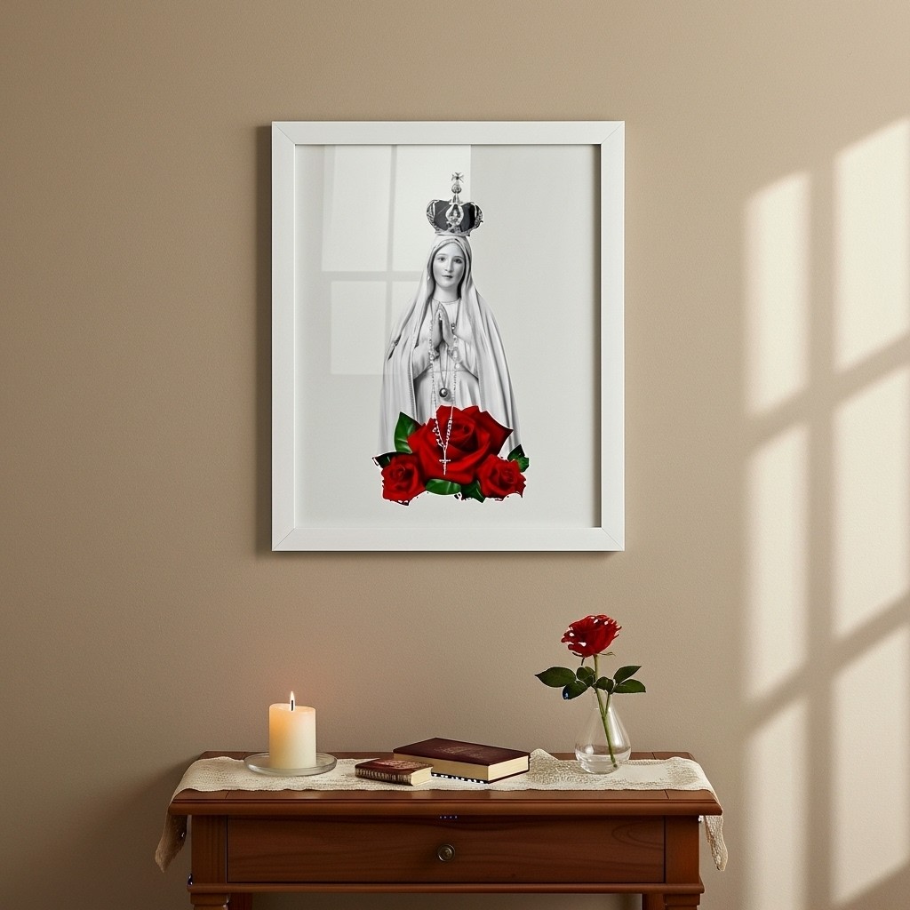 Quadro Decorativo Nossa Senhora Rosas Vermelhas - 70x50 cm