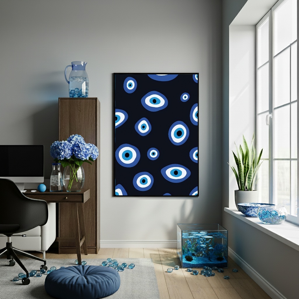 Quadro Decorativo Olho Grego Fundo Preto - 70x50 cm