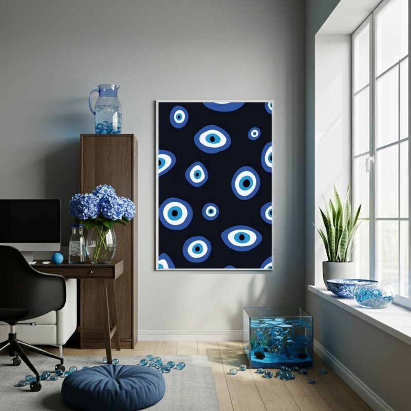 Quadro Decorativo Olho Grego Fundo Preto - 70x50 cm