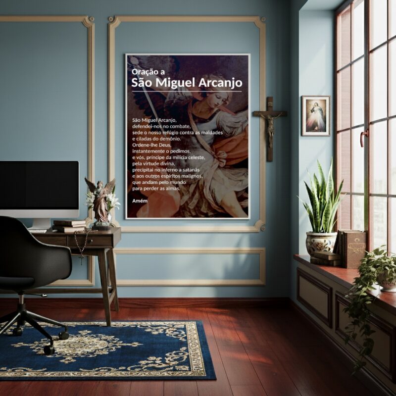 Quadro Decorativo Oração a São Miguel Arcanjo - 70x50cm
