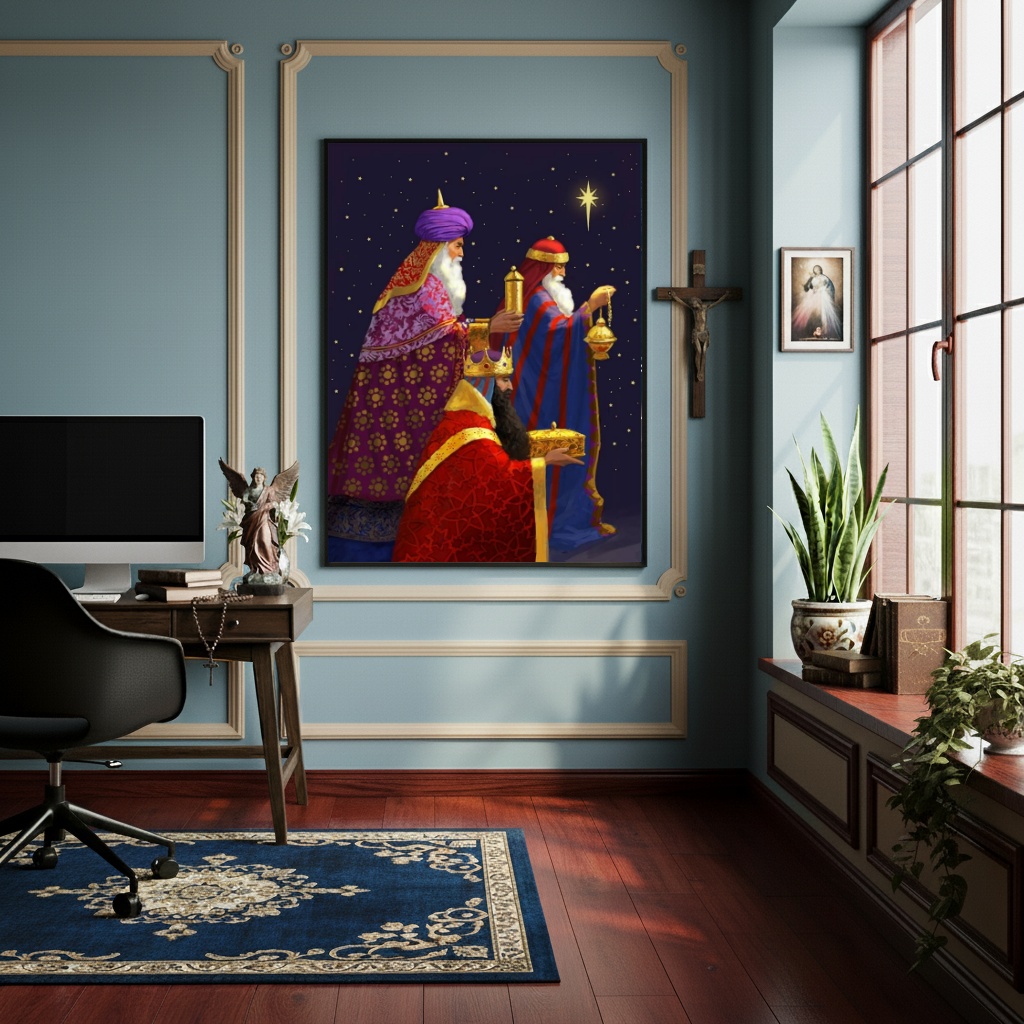 Quadro Decorativo Os Três Reis Magos do Natal - 70x50cm