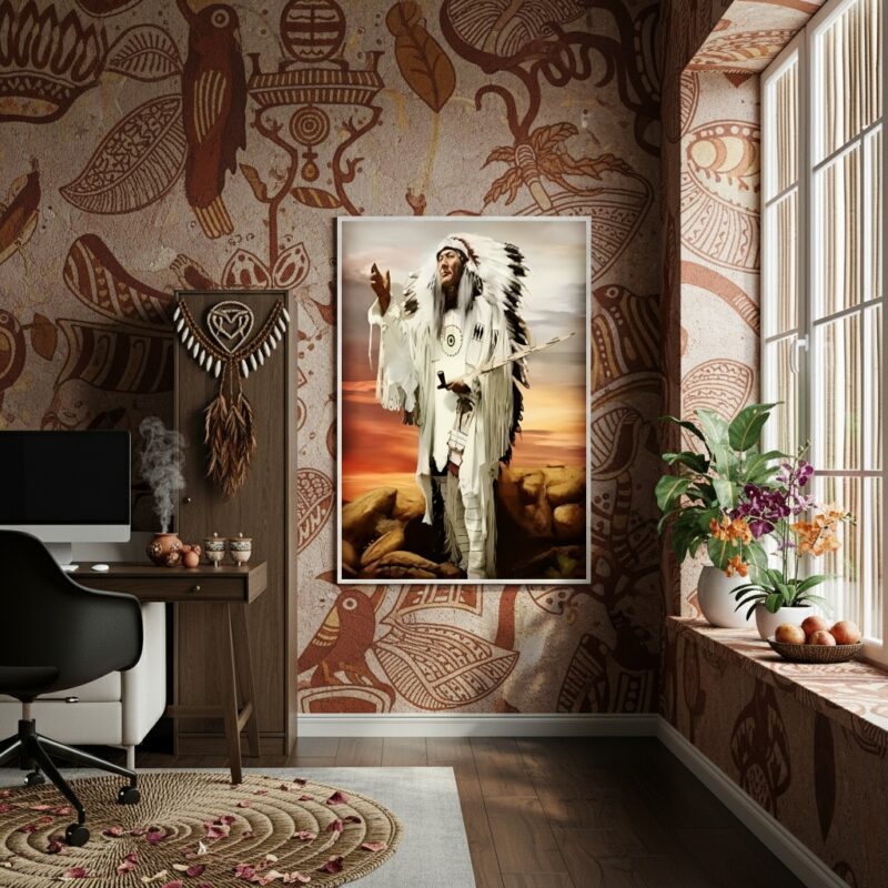 Quadro Decorativo Pena Branca Caboclo - 70x50 cm