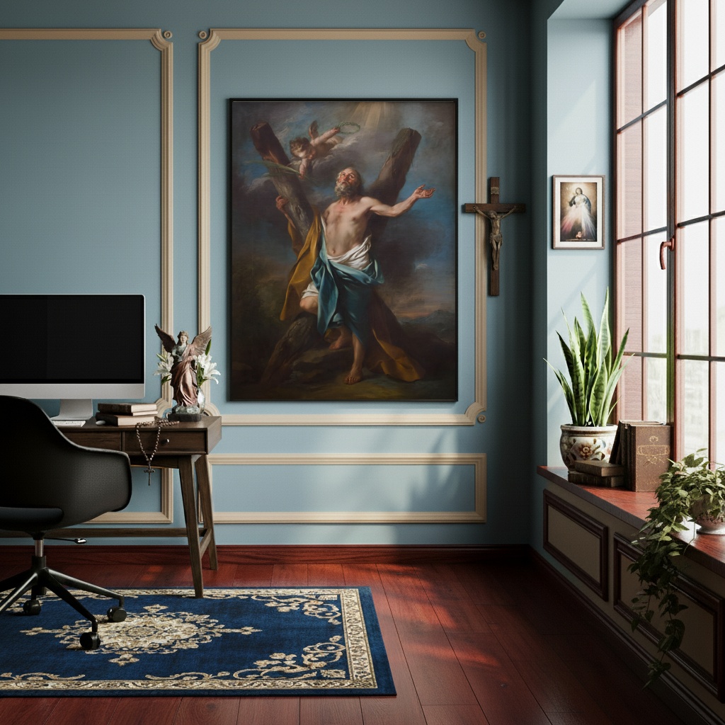 Quadro Decorativo São André Abraçando sua Cruz - 70x50cm