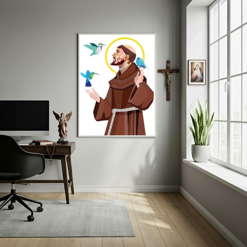 Quadro Decorativo São Francisco de Assis Geométrico - 70x50 cm