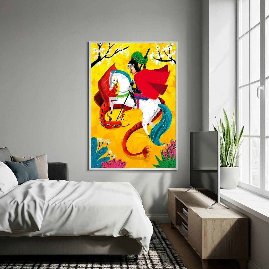 Quadro Decorativo São Jorge Flores - 70x50 cm