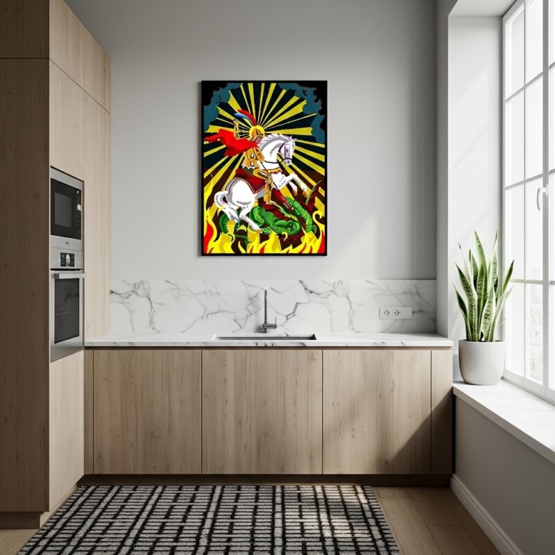 Quadro Decorativo São Jorge Fogo - 70x50 cm