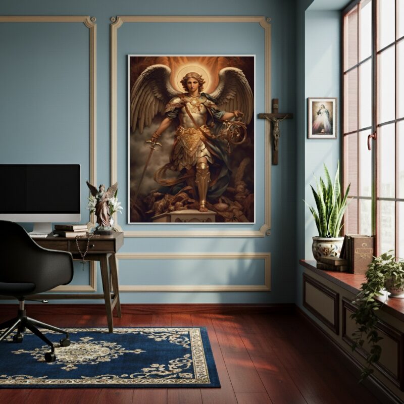 Quadro Decorativo São Miguel Arcanjo Guerreiro - 70x50cm