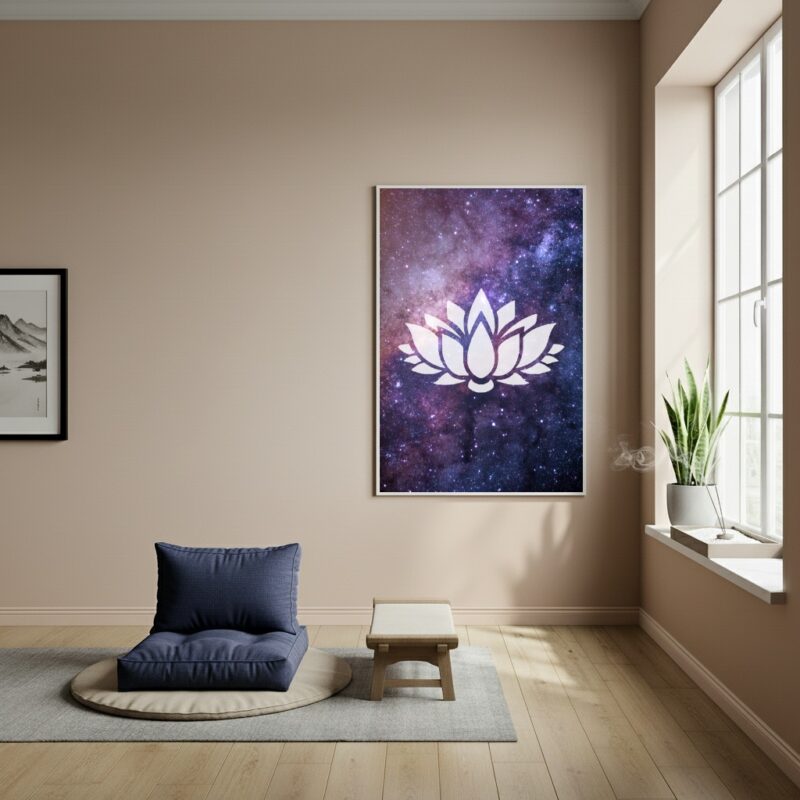 Quadro Decorativo Símbolo Flor de Lótus - Galáxia - 70x50cm