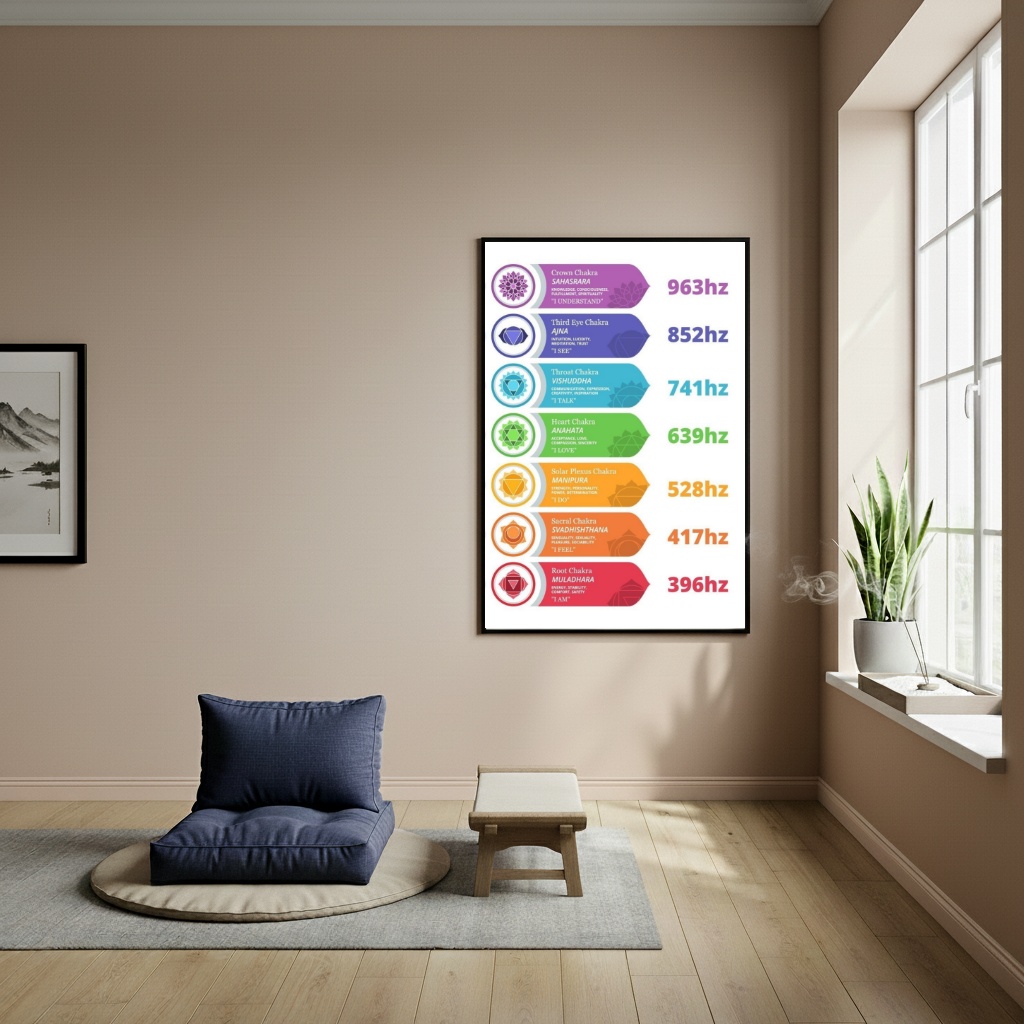 Quadro Decorativo Tabela Os Sete Charkras do Corpo - 70x50cm