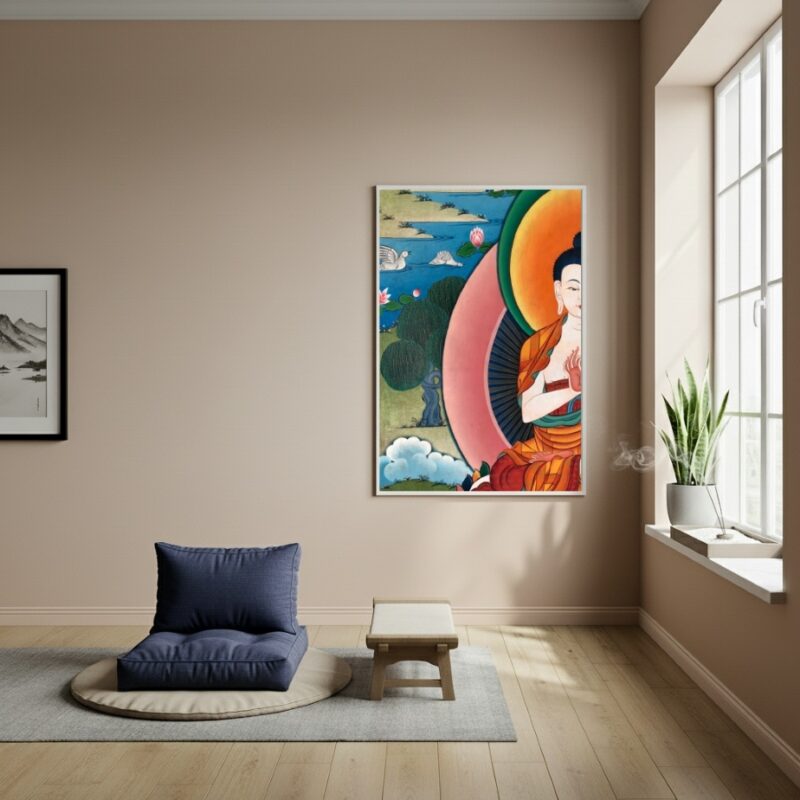 Quadro Decorativo Thangka - Arte Budista Tibetana - 70x50cm