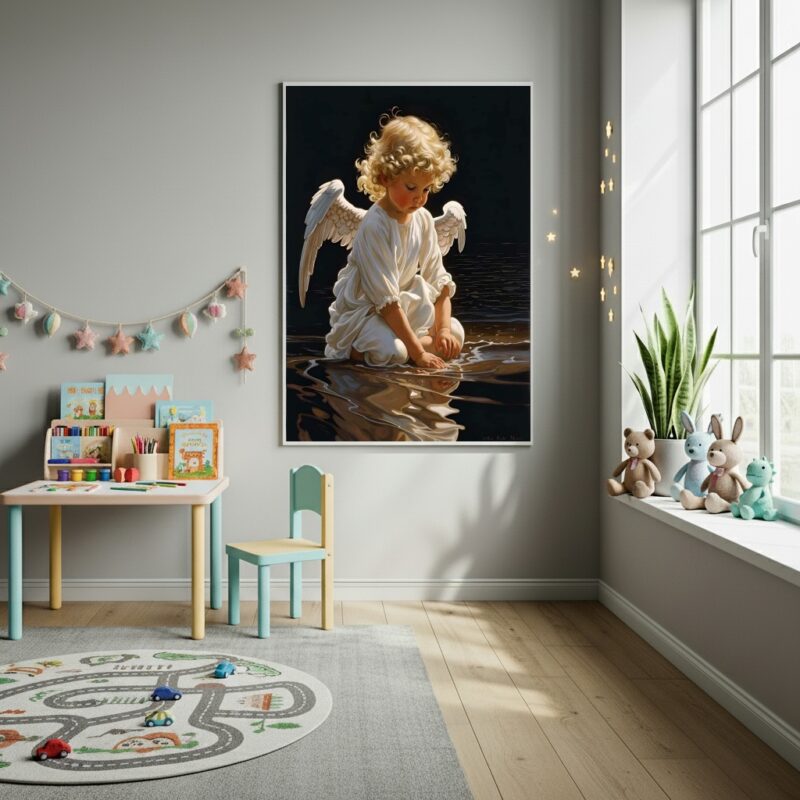 Quadro Decorativo Um Anjinho Sobre as Águas - 70x50cm