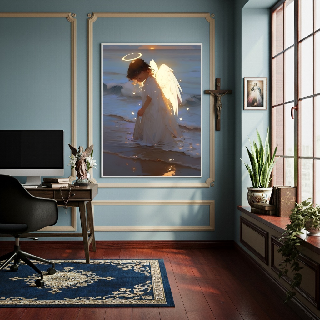 Quadro Decorativo Um Anjo na Praia - 70x50cm