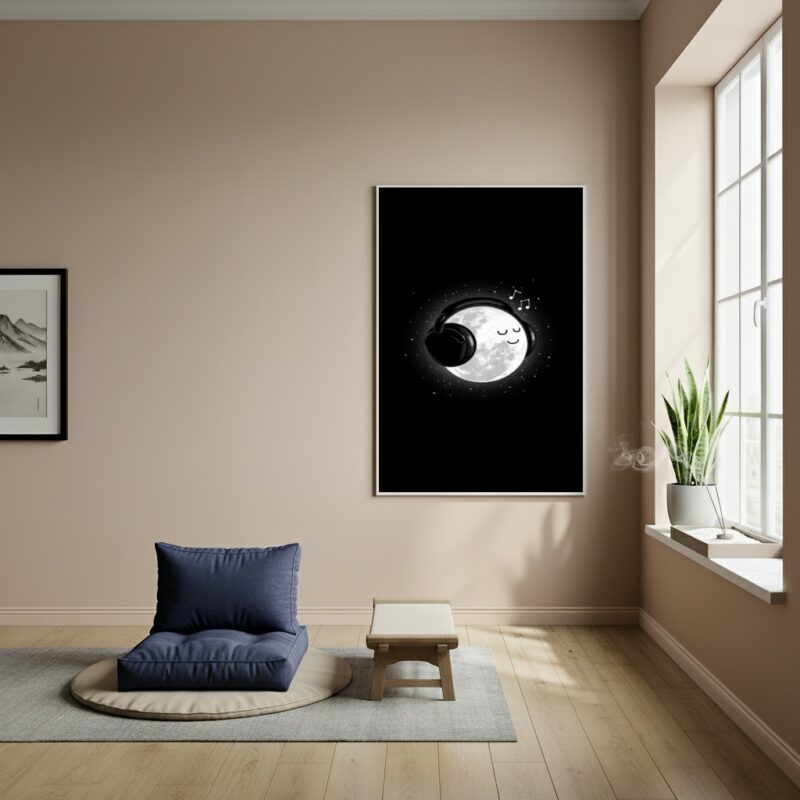 Quadro Decorativo Uma Lua Ouvindo Sua Música - 70x50cm
