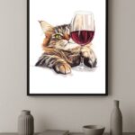 Quadro Decorativo Vinho - Gato Com Taça