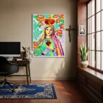Quadro Decorativo Virgem Maria Coração Flores - 70x50 cm
