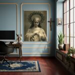 Quadro Decorativo Virgem Maria em Tons de Sépia - 70x50cm