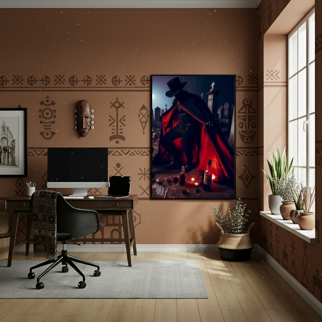 Quadro Decorativo Zé Pilintra em um Cemitério - 70x50cm